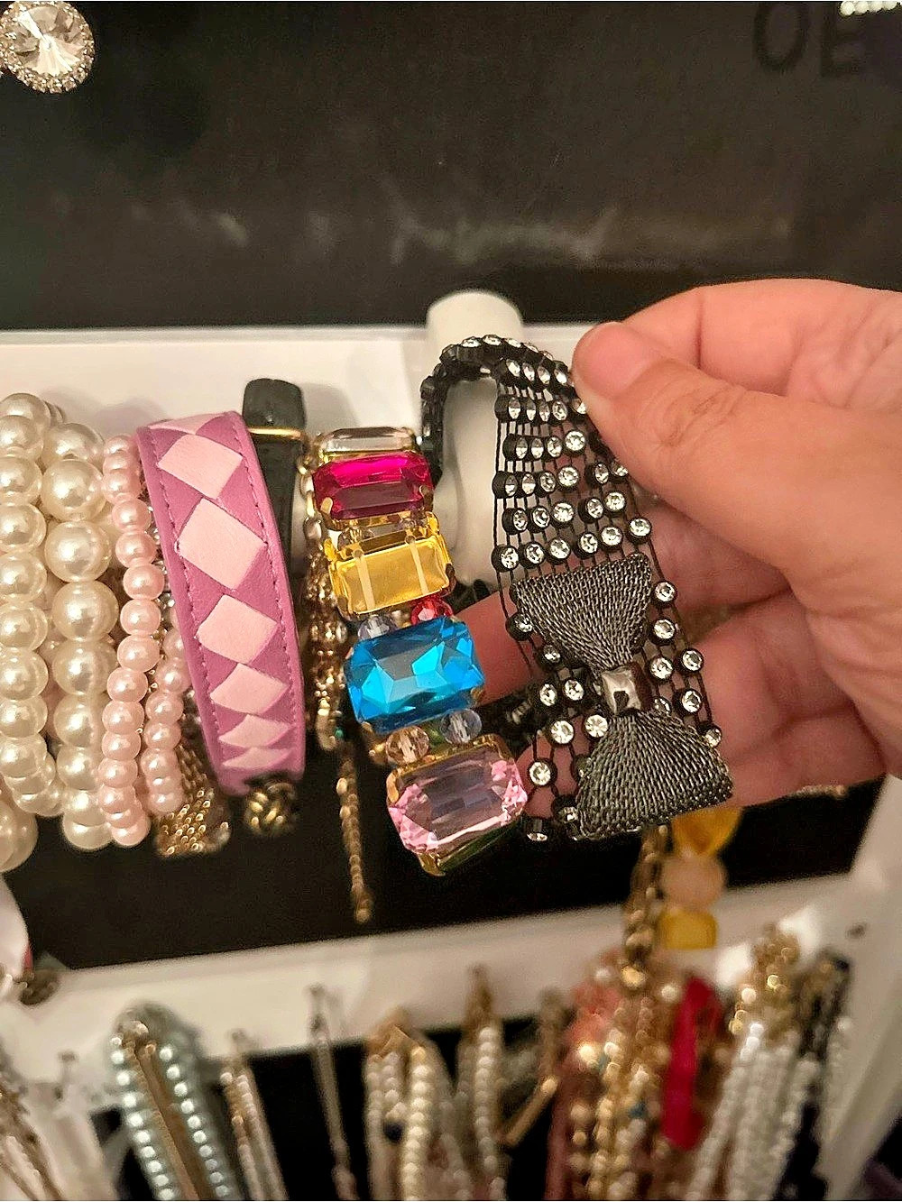 Rhinestone Bracelet Set in Black & Pink Like New
